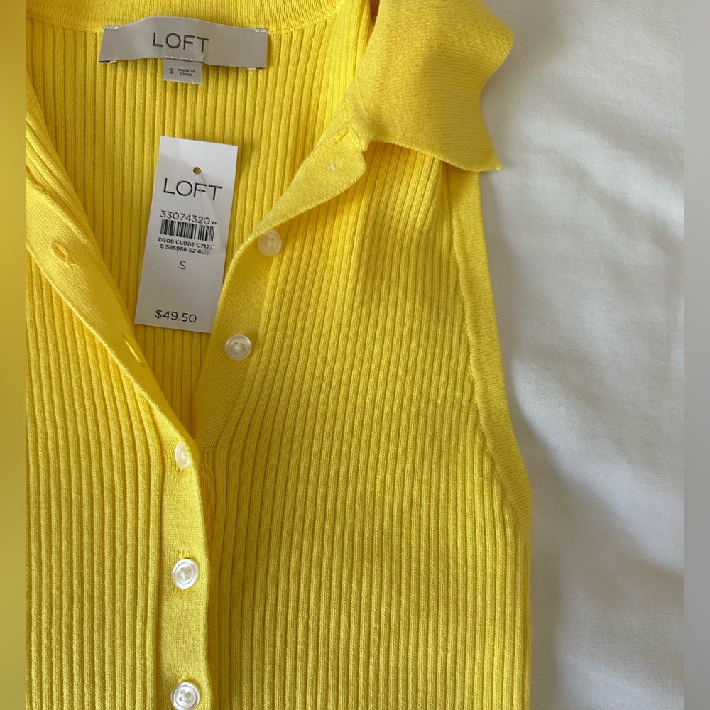 LOFT Sunny Yellow Ribbed Button-Down Top
